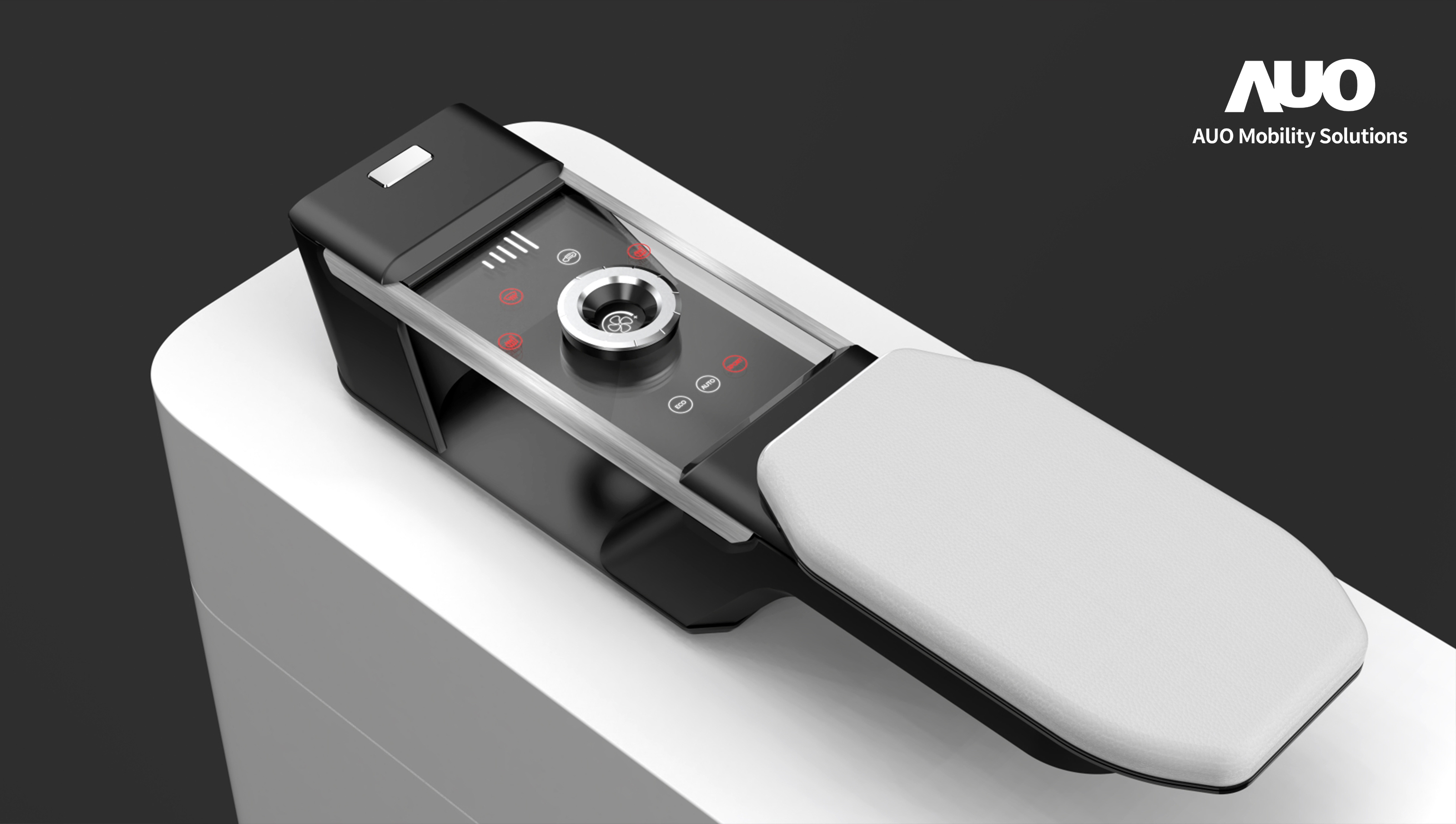 友達智慧移動全新發表INVISY隱形科技系列，CrystalSense Console以最簡約的機構設計，提供直覺控制的主動觸覺回饋與壓力感測，並且動態呈現、僅在需要時顯示，打造未來座艙的極致互動體驗。