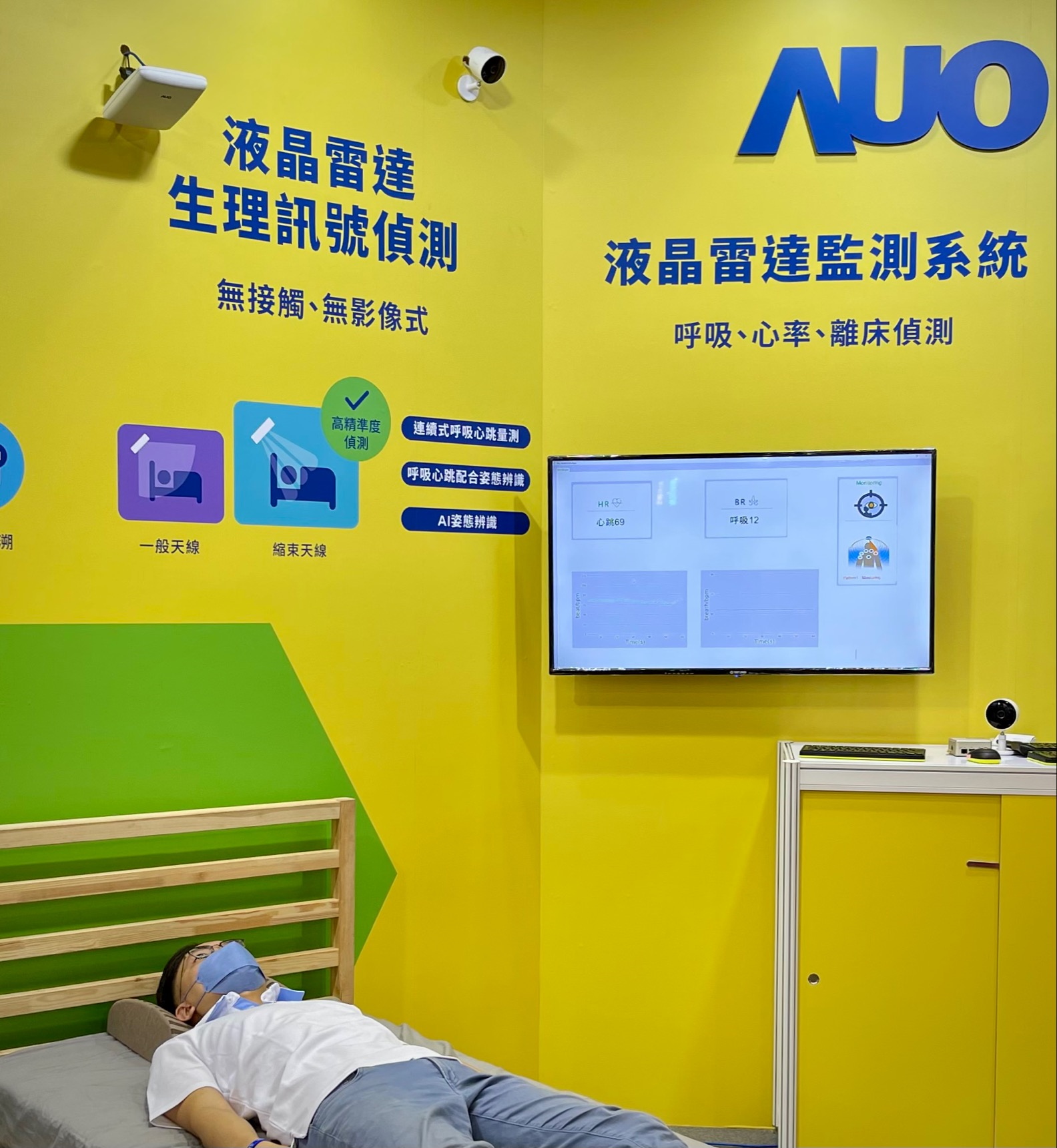 熊猫体育颐康「无接触生理监测雷达」，免除传统线路与贴片束缚，精准侦测呼吸、心跳等重要生理讯号