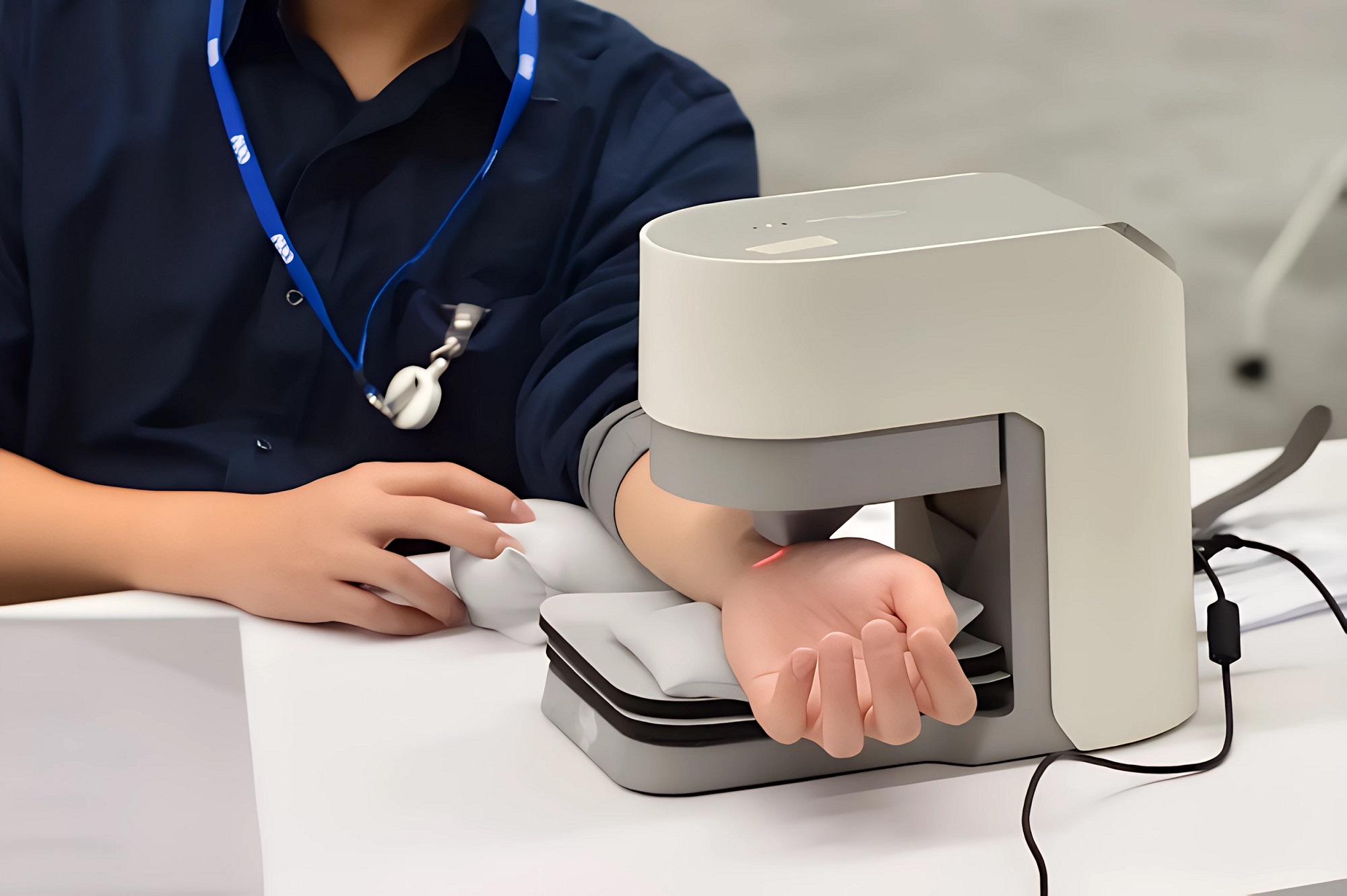 友達耘康中醫數位化檢測解決方案之脈象檢測系統採用高靈敏多點式壓力感測器，可真實還原「寸、關、尺」三部脈象量測結果