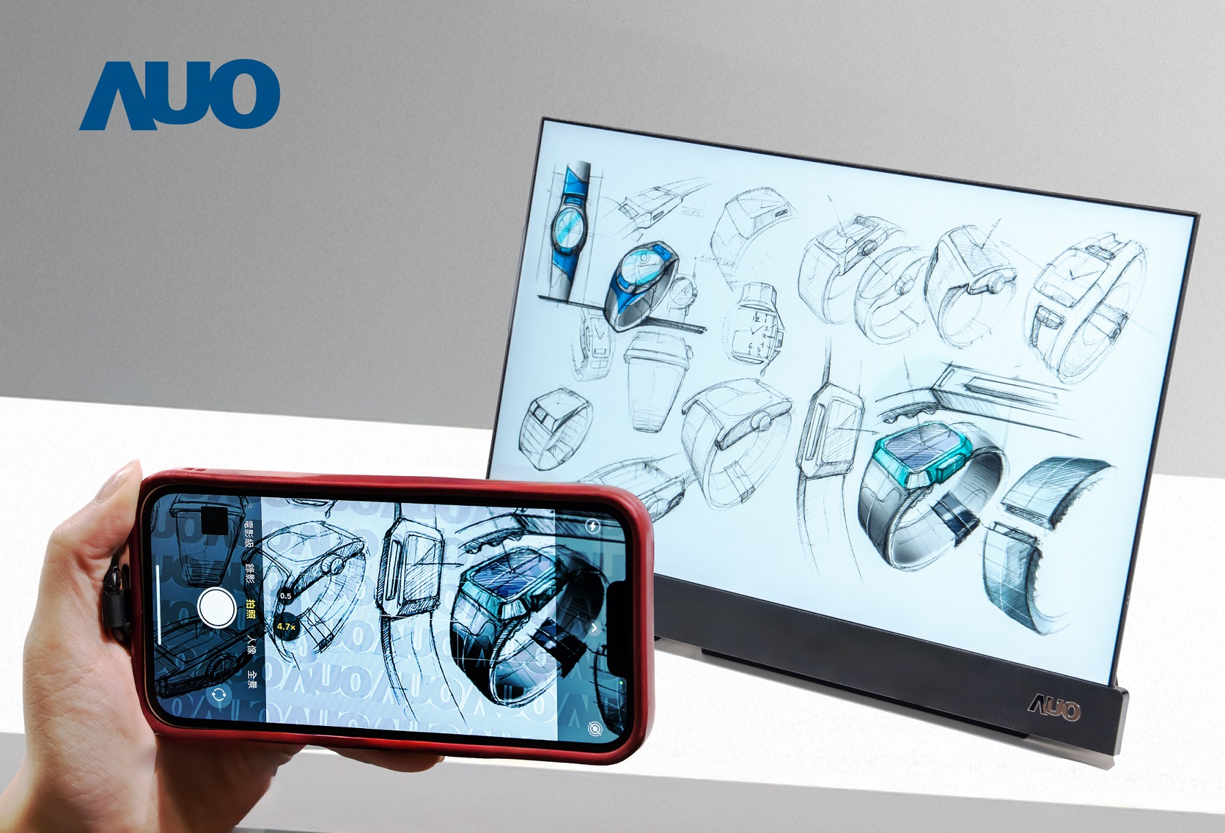 熊猫体育16吋防窥显示器，采用人眼无法察觉、相机拍摄时才显现的隐藏式水印技术，未来可结合AI镜头侦测周围环境，实时开启或关闭水印，大幅提升在公共场域使用显示器的安全性