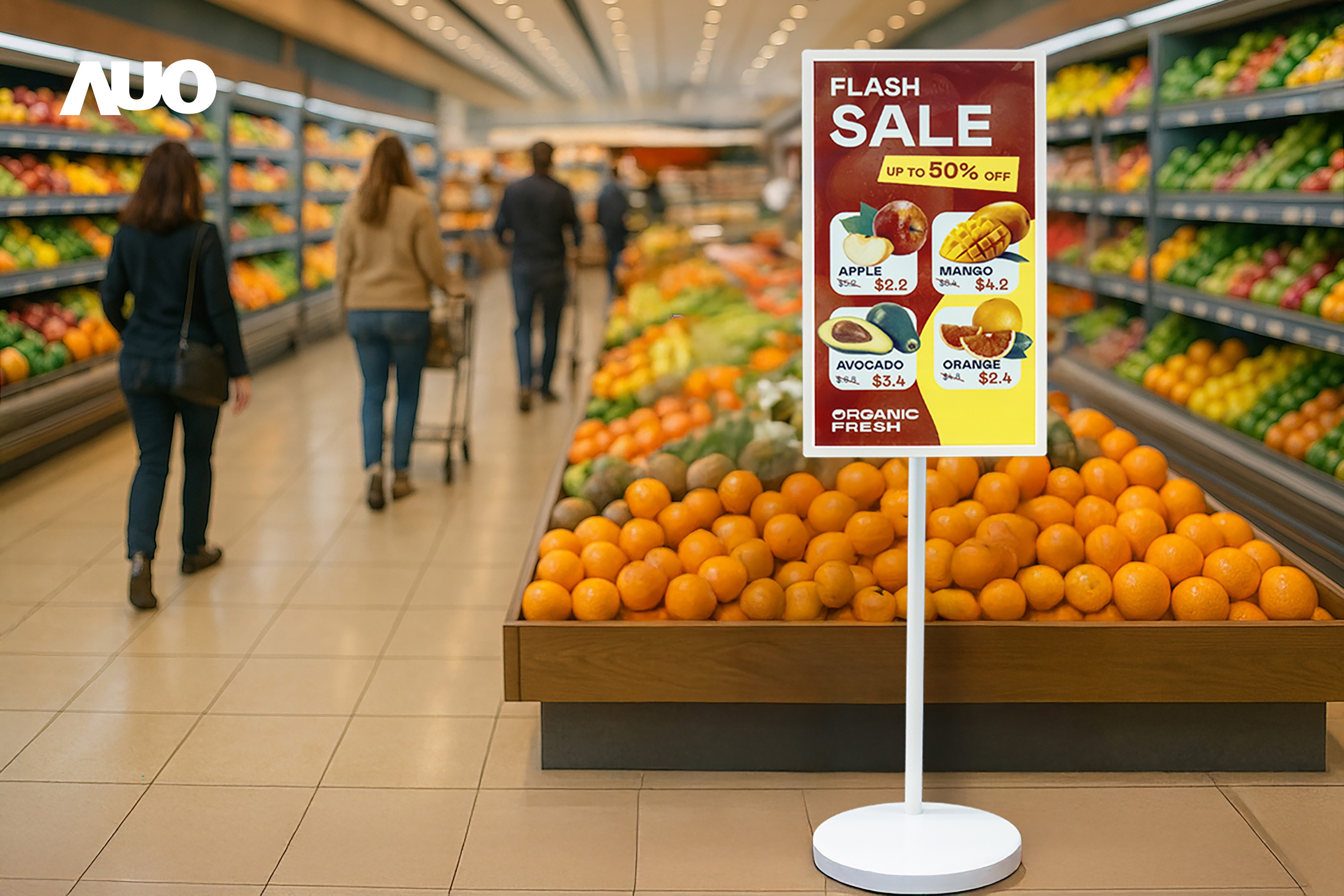 达擎首亮相低功耗、全彩的〝aecoPost电子纸解决方案〞，仅在更新画面时需要微量的电力驱动，无需布建电线的便捷设计，使其可灵活应用、随意置放，并可透过云端或行动装置app，轻松管理及排程广告内容，晋升店头营销利器。