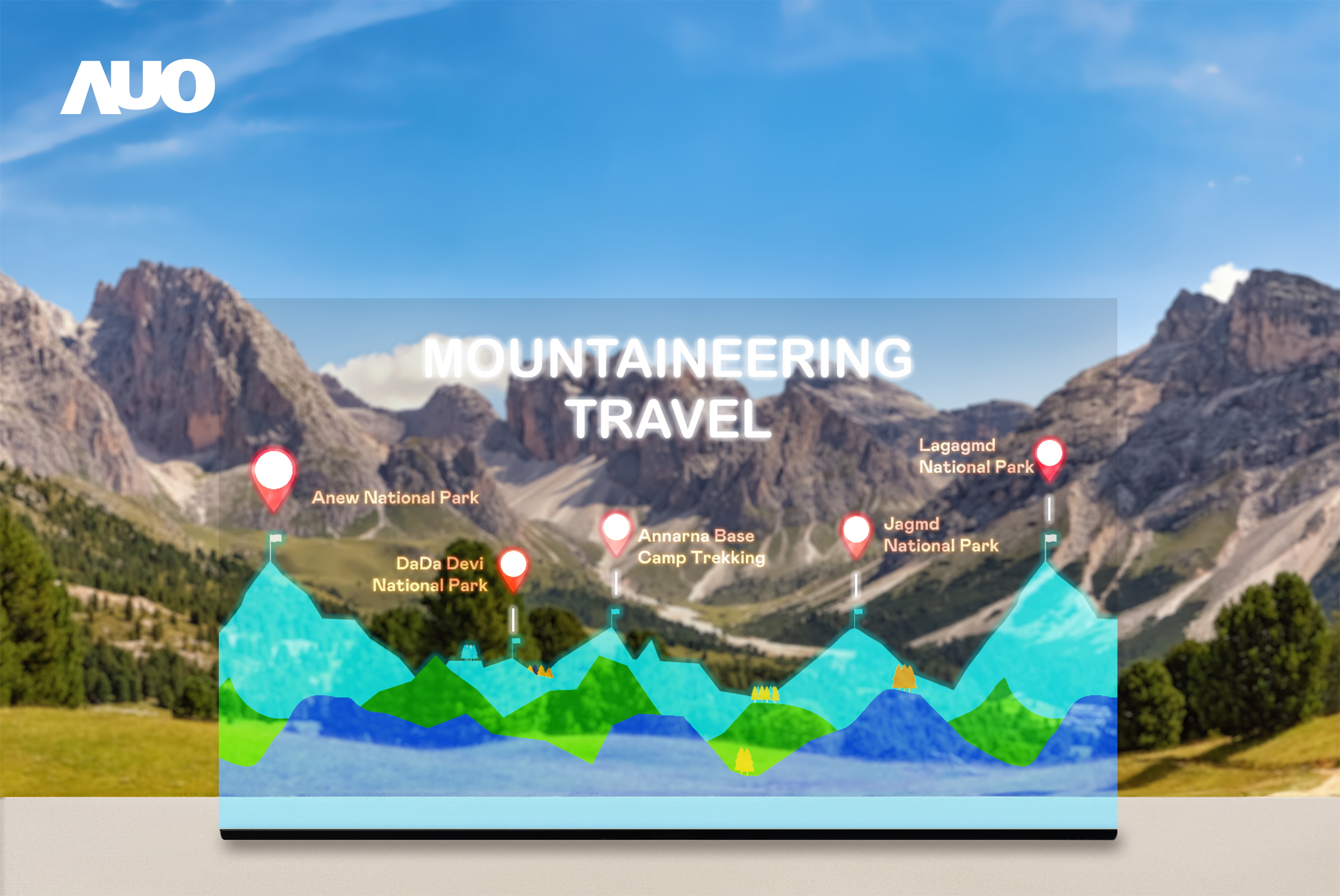 友達展示全球單片尺寸最大(*)42吋透明Micro LED顯示器拼接而成的「64吋透明Micro LED顯示器」，具備高透明度、1,000 nits高亮度、廣色域、採用三邊無邊框的無縫拼接等多重特色，呈現超高清、細膩畫質而不遮擋後方視覺，滿足層峰需求，可廣泛運用於零售、藝術展覽或商業空間等場域